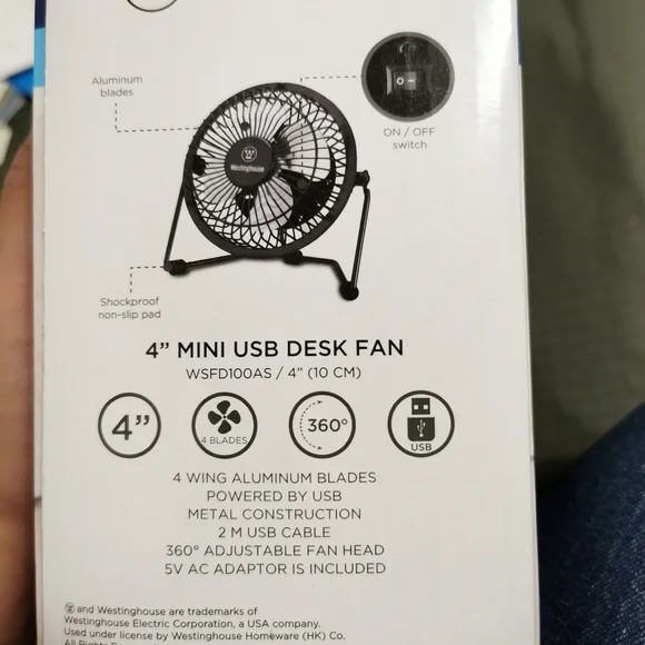 BNIB Westinghouse 4" Mini USB Desk Fan - Picture 9 of 9